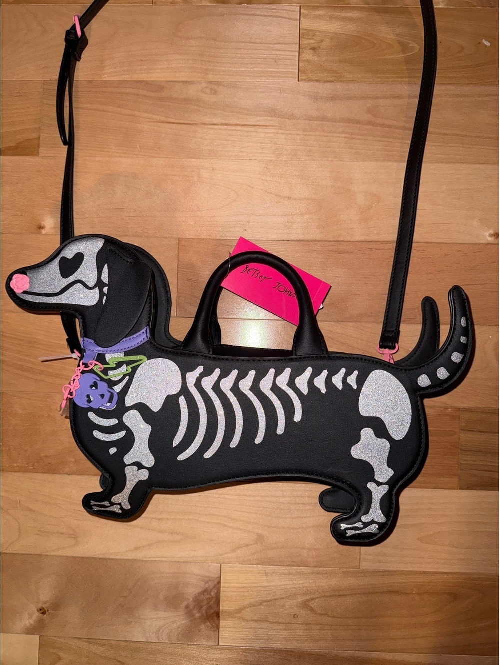 Betsey Johnson Kitsch Weenie Dachshund Halloween Glitter Bone Skeleton Dog BNWT